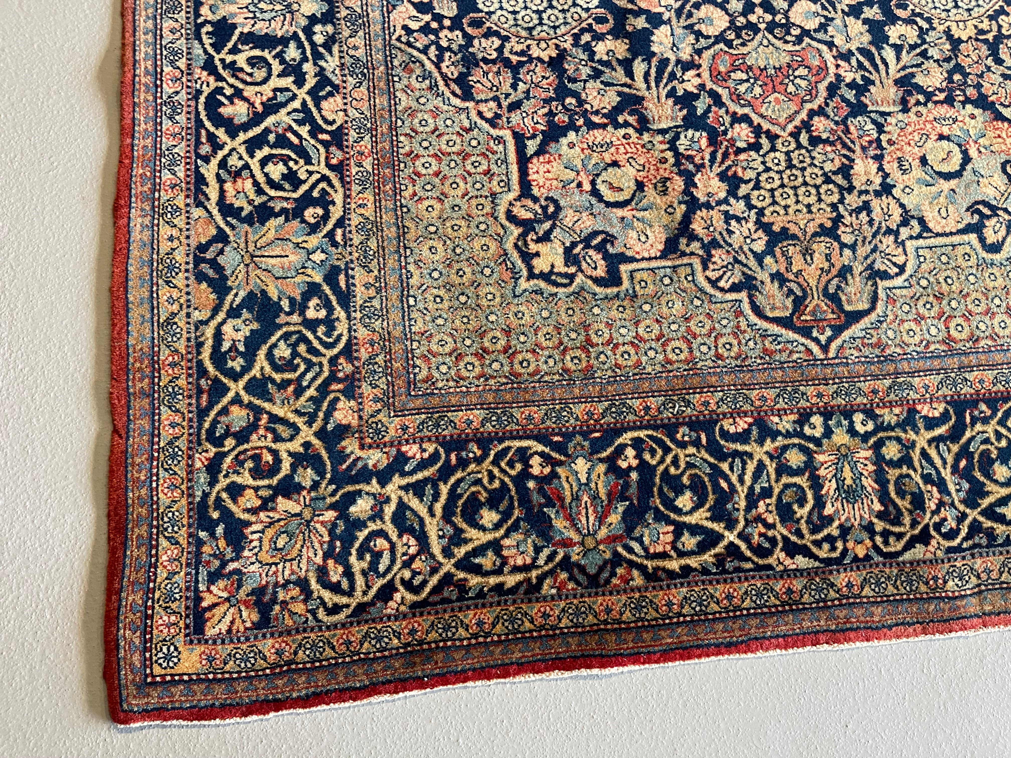 4.5' x 6.10' - Antique Persian #105 Kashan Navy Rug - Image 4