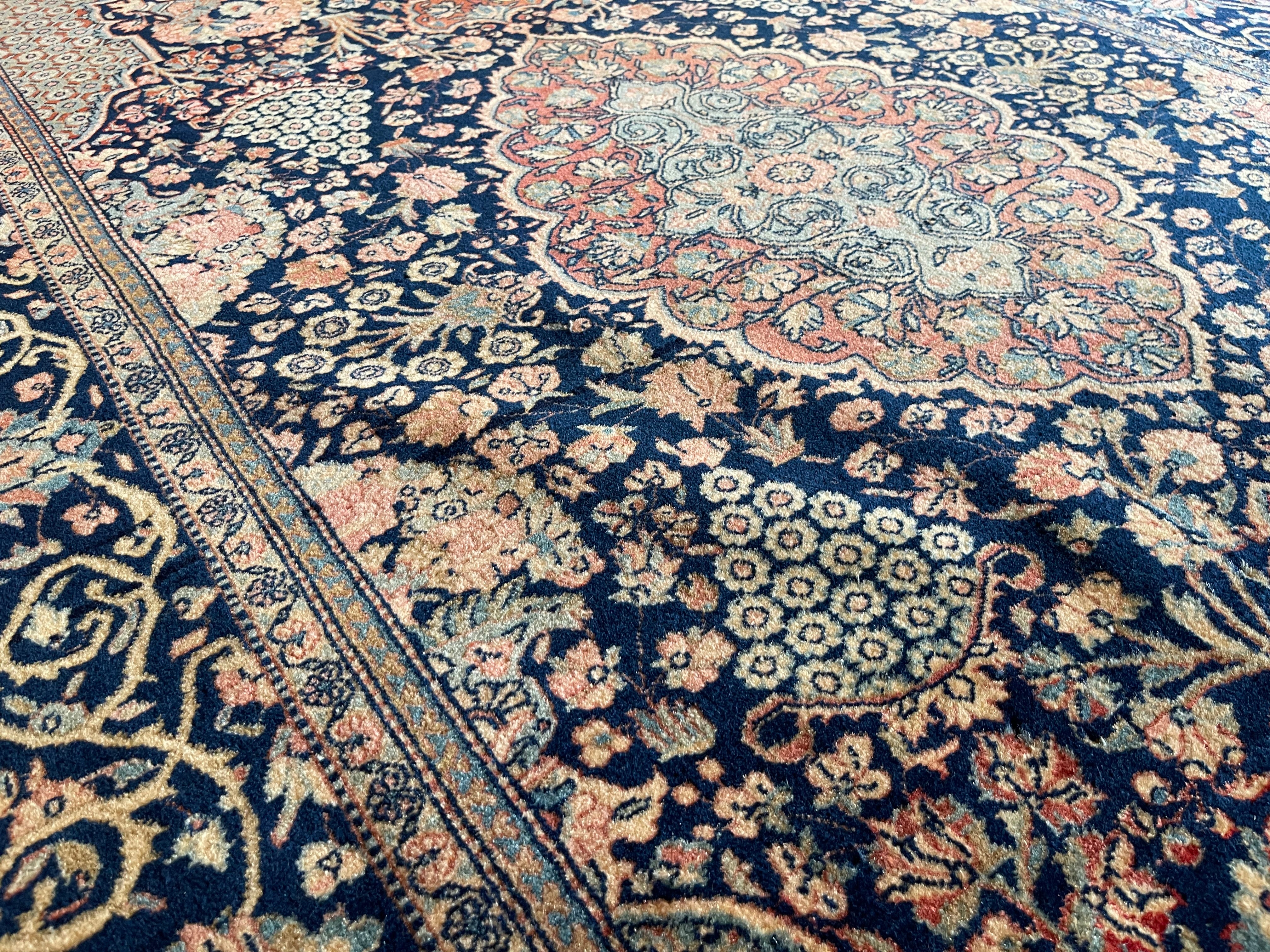 4.5' x 6.10' - Antique Persian #105 Kashan Navy Rug - Image 6