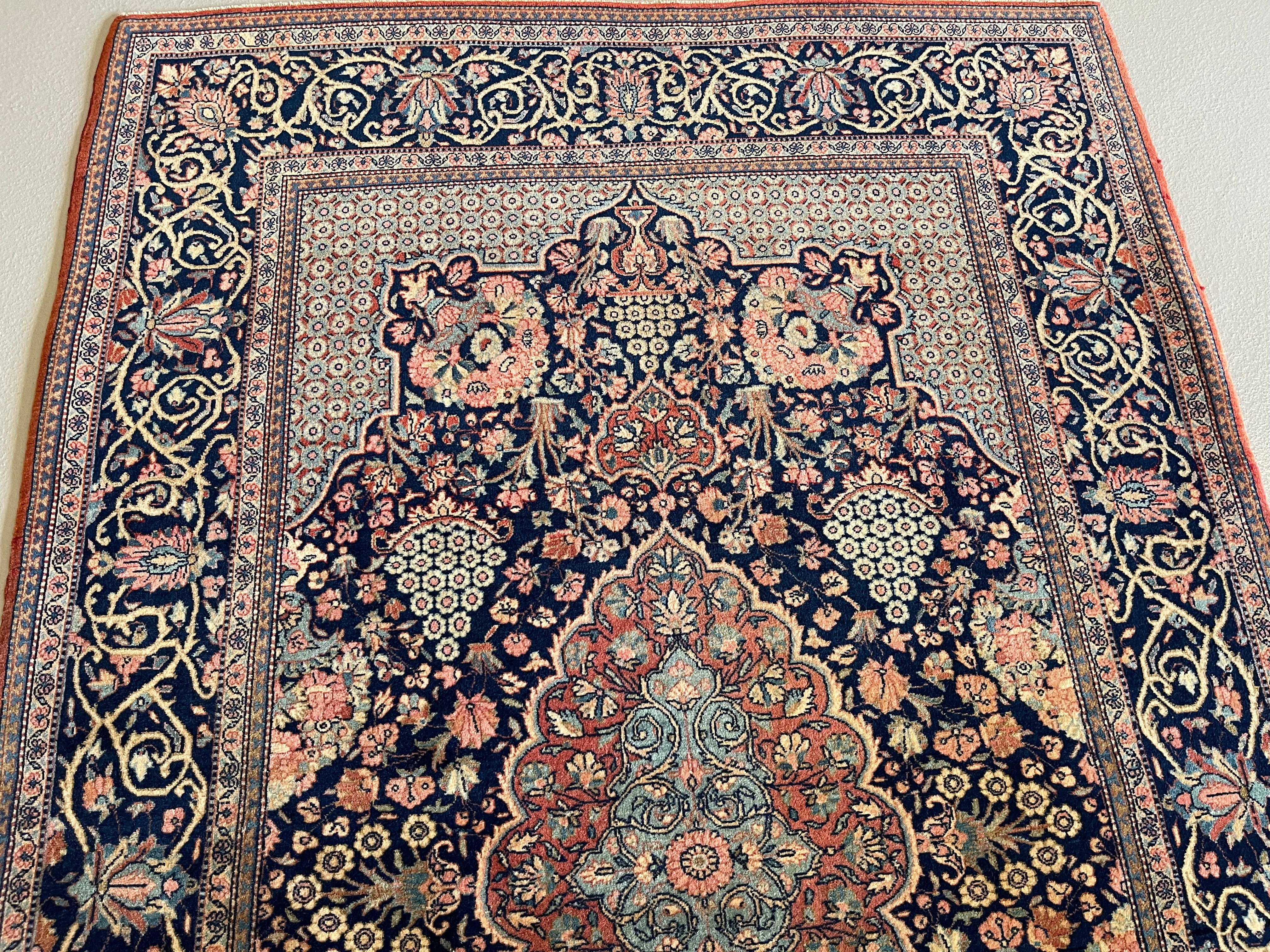 4.5' x 6.10' - Antique Persian #105 Kashan Navy Rug - Image 7