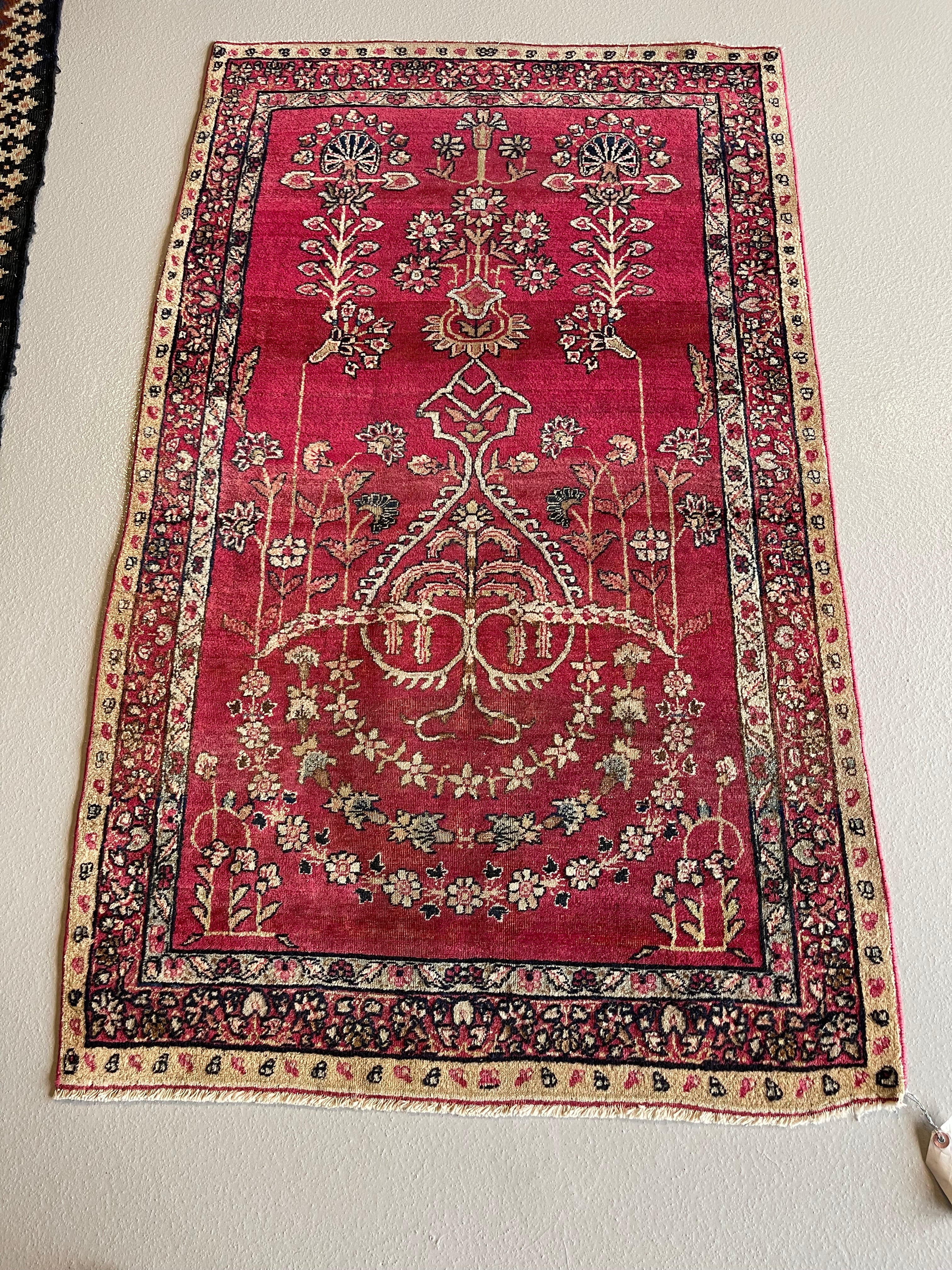 5' x 3' #112 Antique Persian Lavar Kerman Red Rug - Image 4