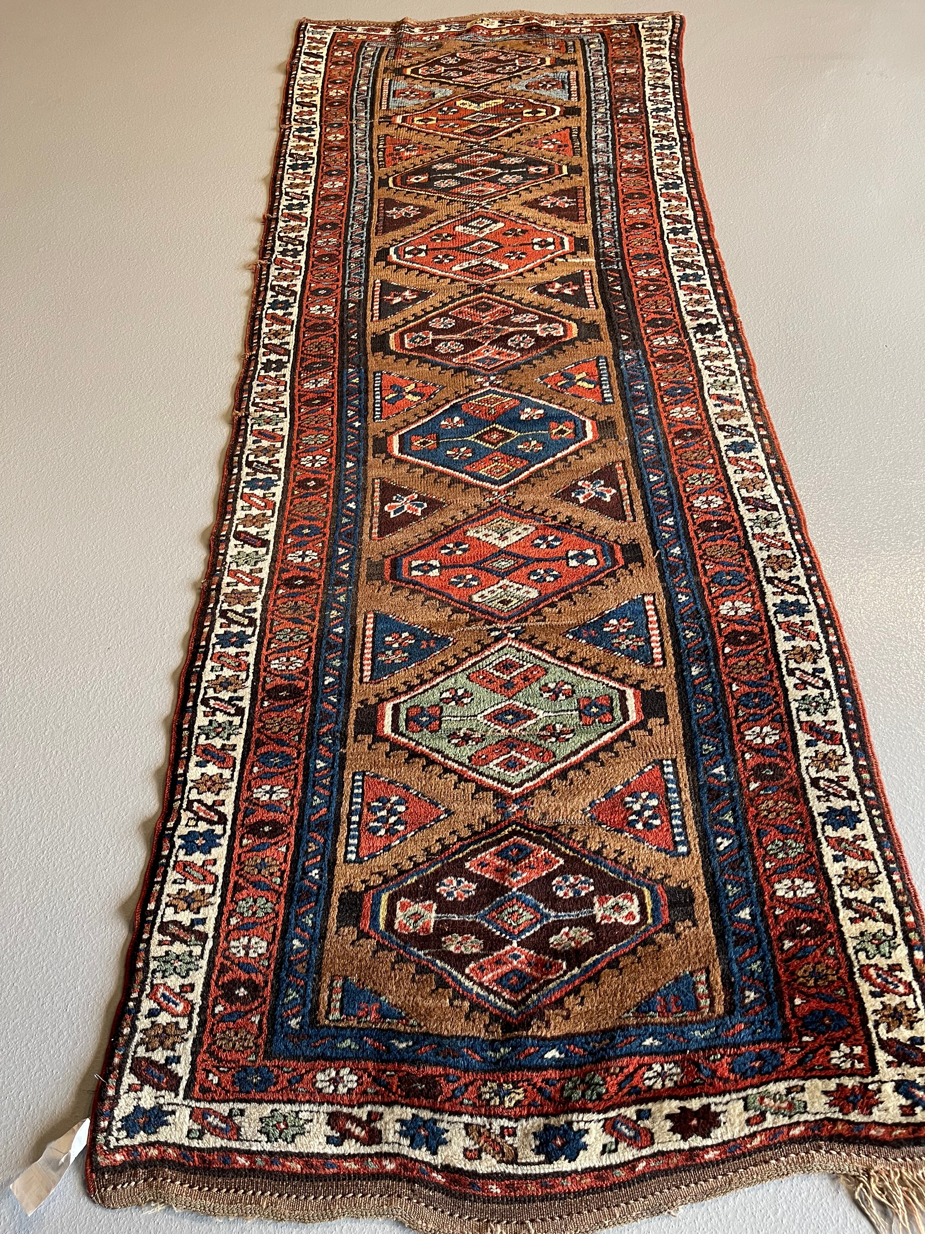 3.4' x 10' Antique Persian #119 Sarab Red Border Rug - Image 4