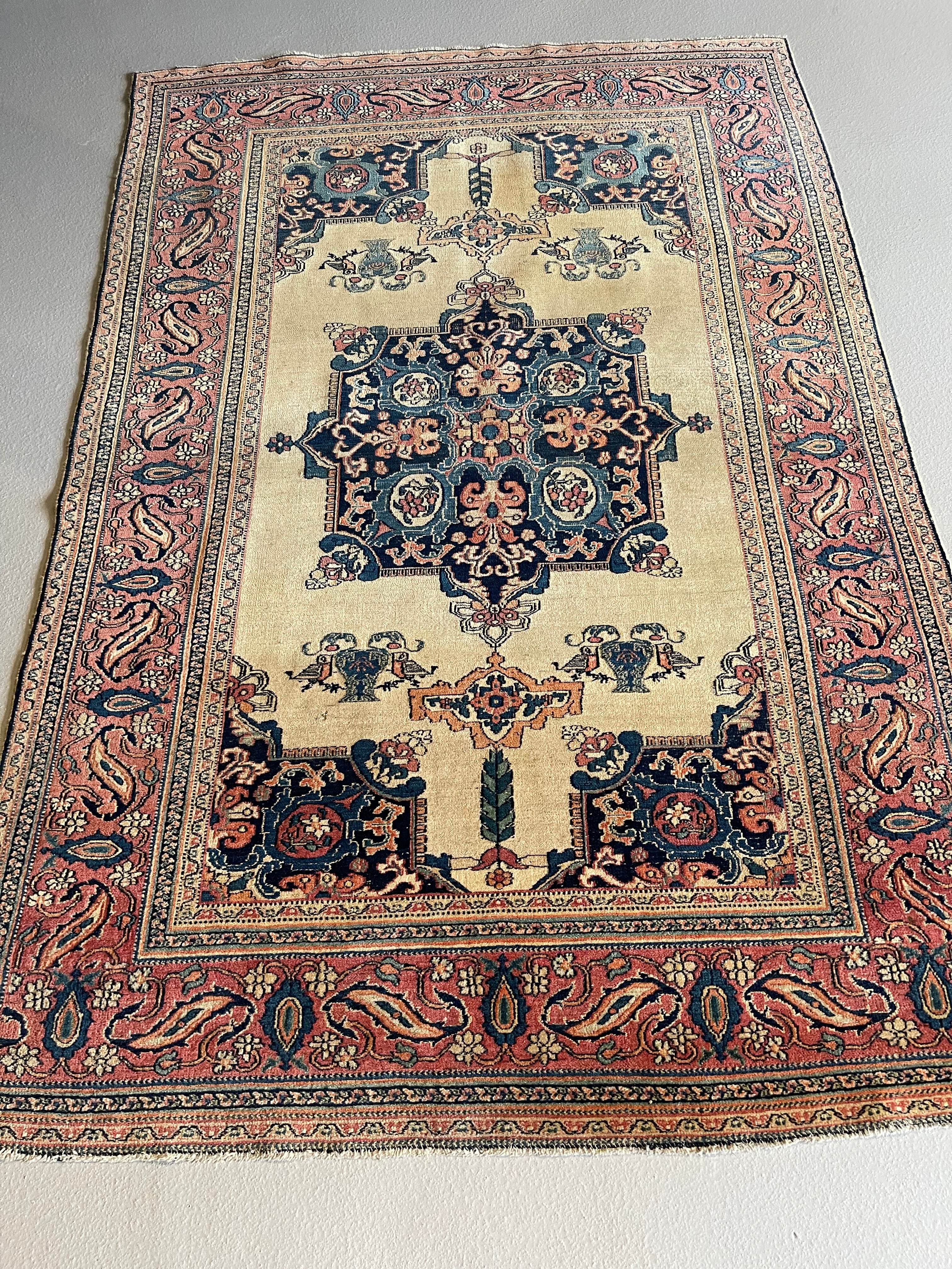 4.2' x 6.4' - Antique Persian #126 Tabriz Cream Rug - Image 4