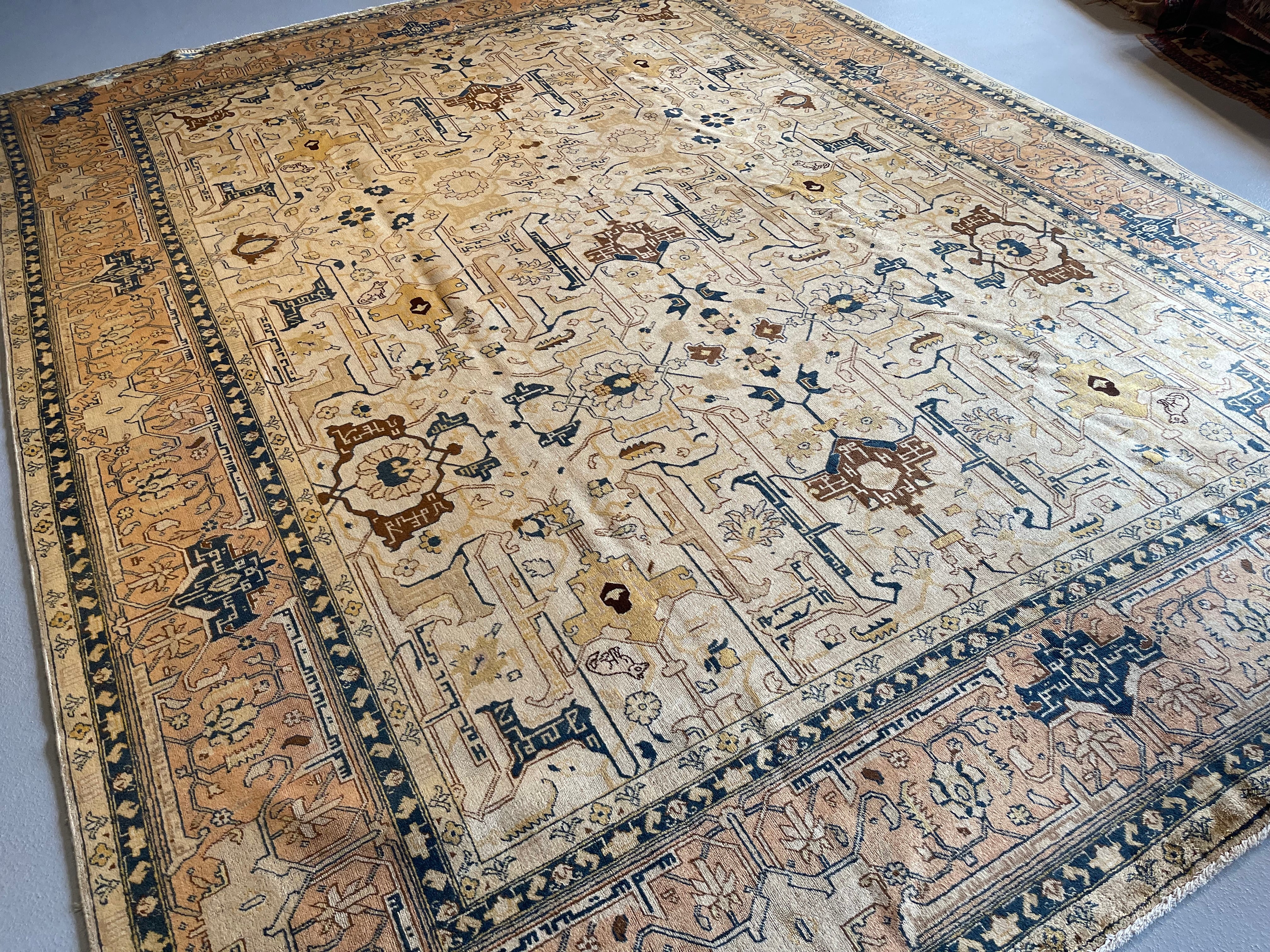 9.8' x 13' Antique Persian #26 Tabriz Blue Border