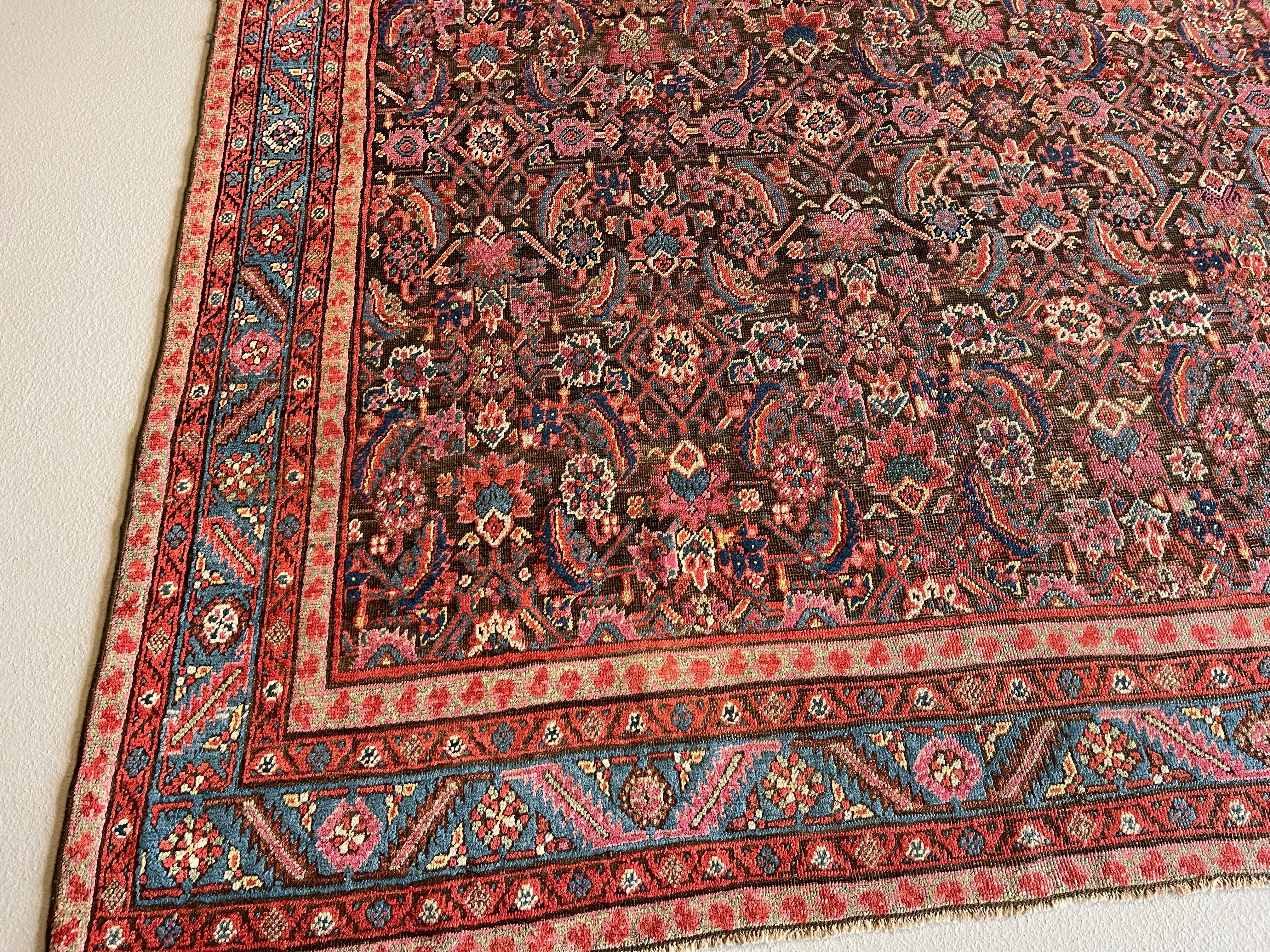 6.5' x 14' Antique Persian #31 Serape Bakshaish Teal Border - Image 3