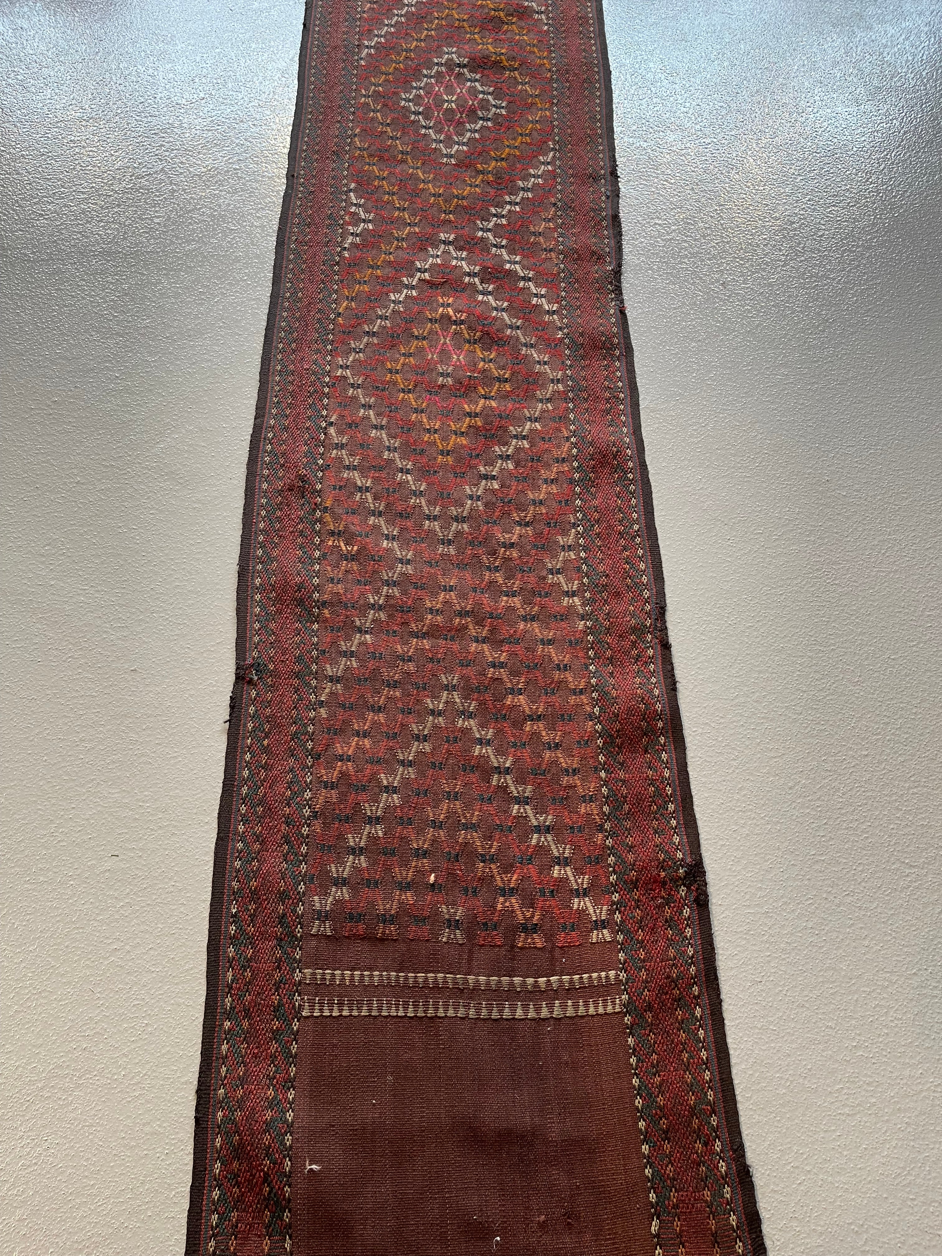 1.7' x 50' Antique Caucasian #45 Uzbek Tent Band Rust - Image 2