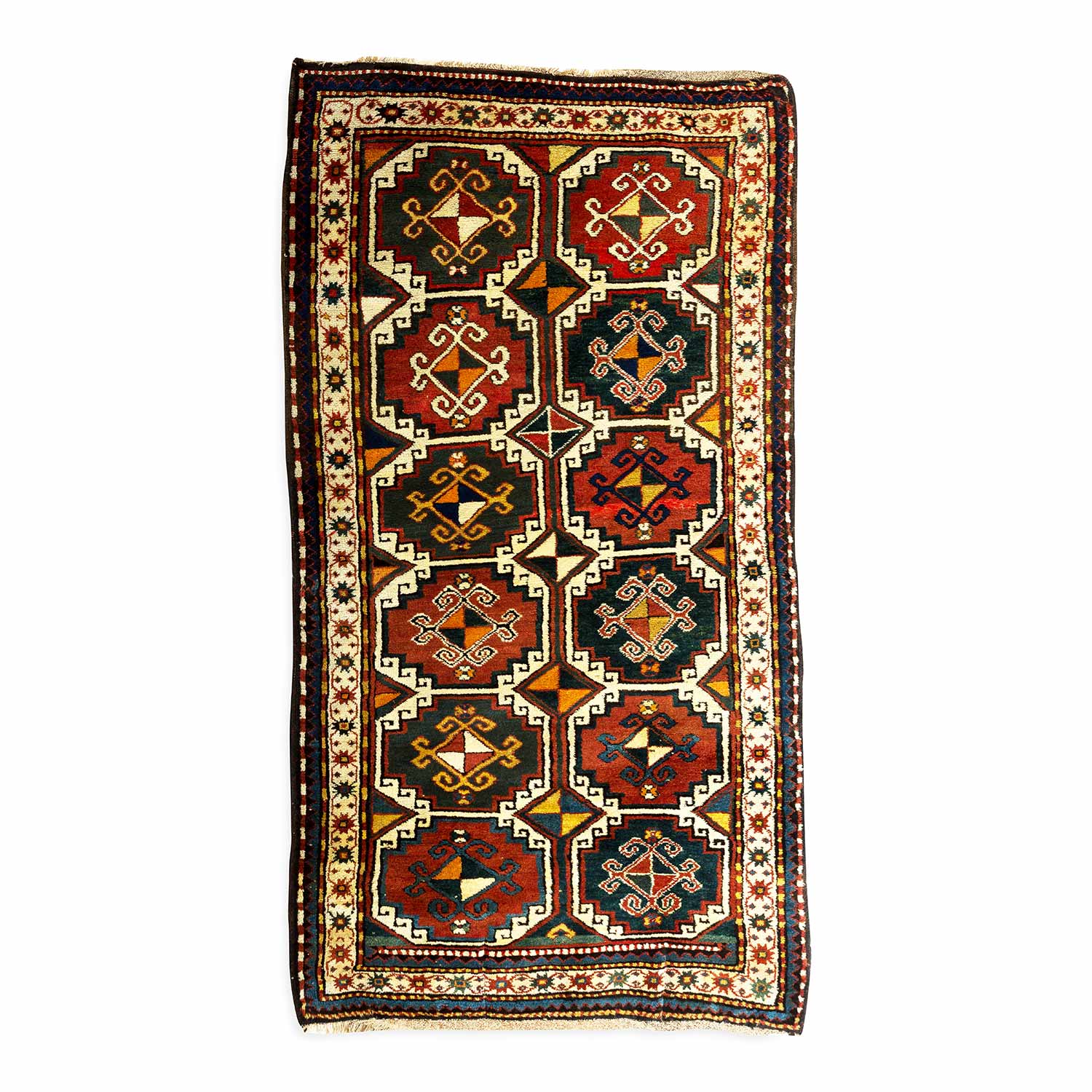 3.9' x 6.10' Antique Caucasian #77 Kazak Geometric Rug