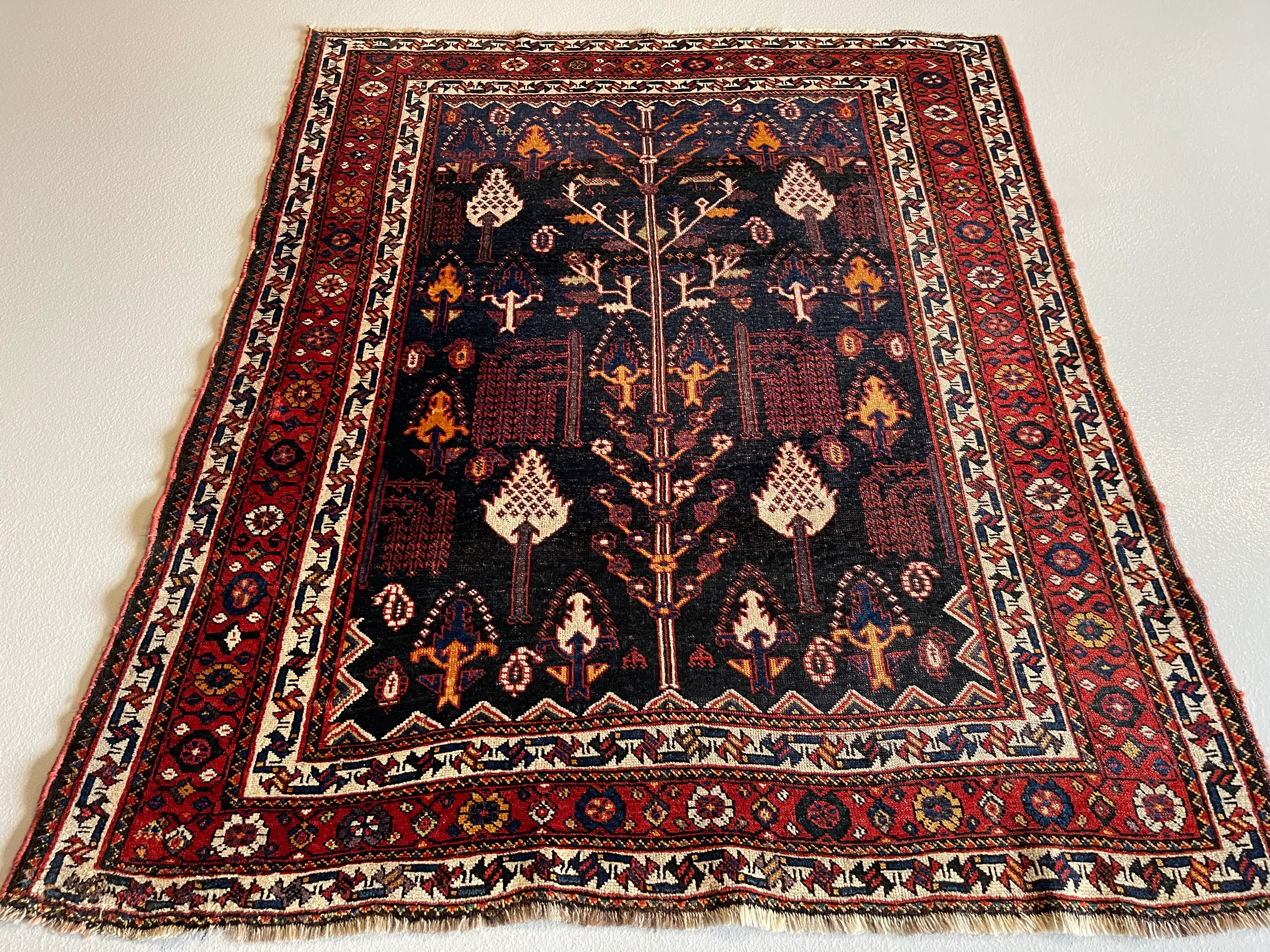 4.9' x 5.10' Antique Persian #86 Afshar Navy Rug - Image 4