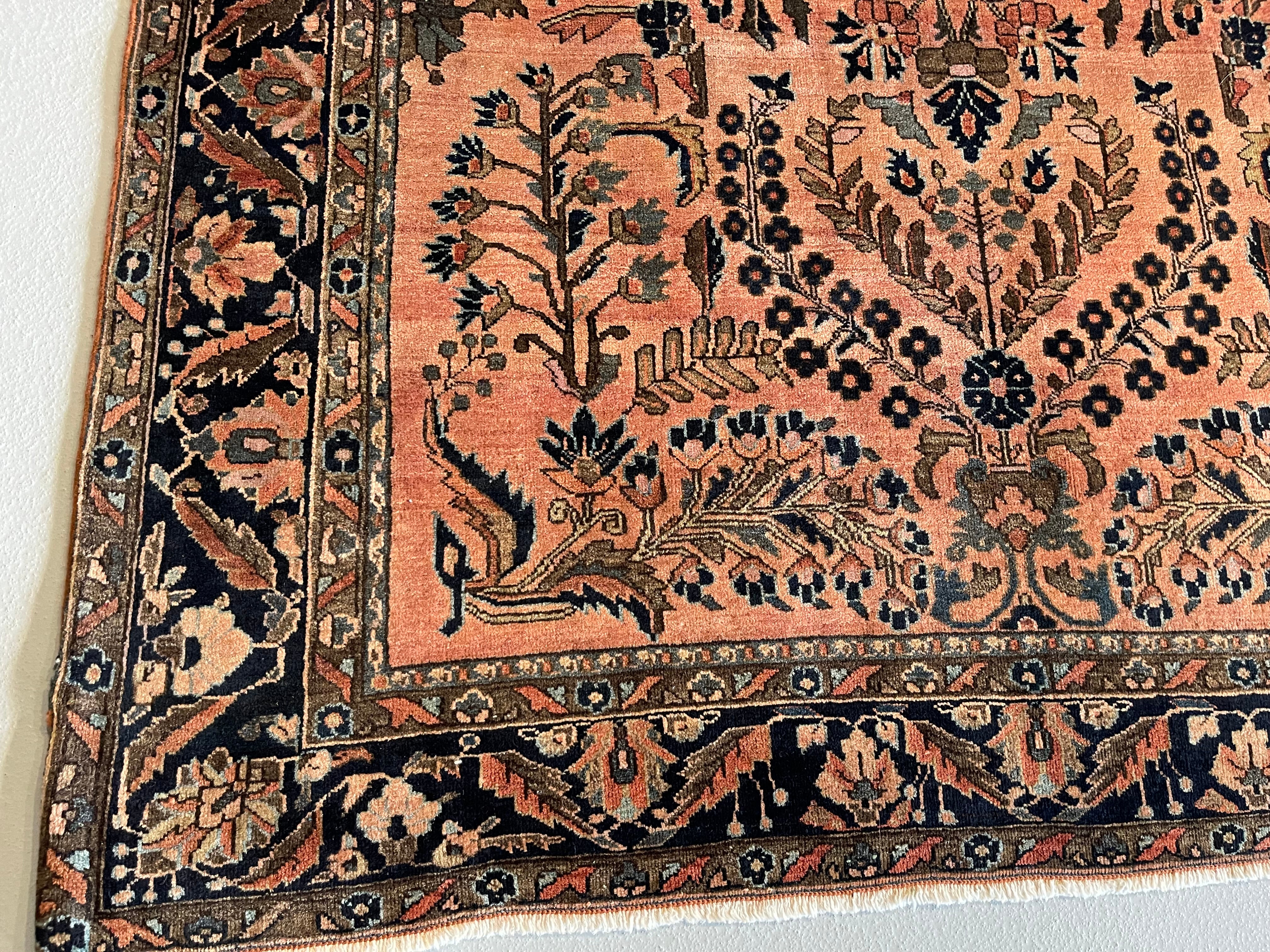 4.0' x 6.8' Antique Persian #90 Sarouk Salmon Rug - Image 5
