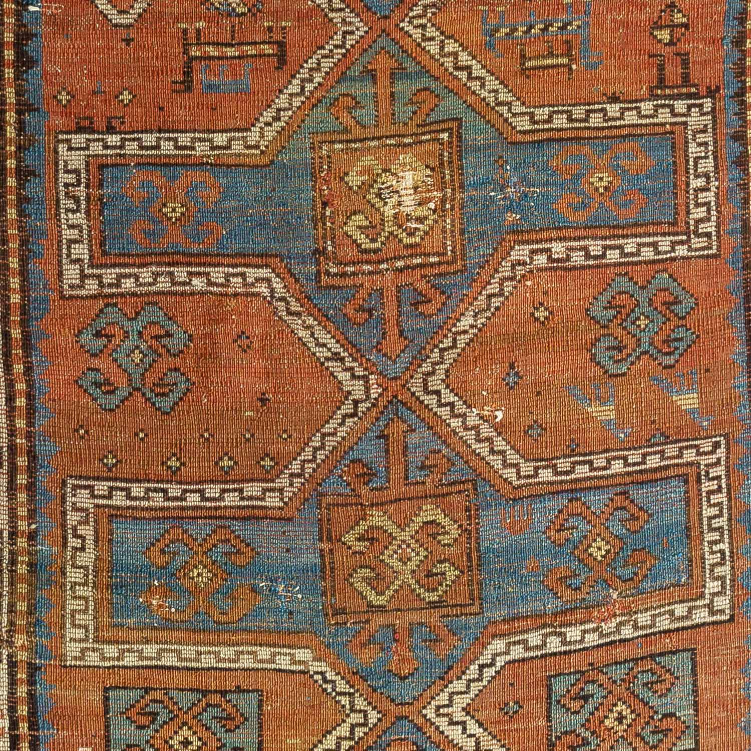 Antique Caucasian #91 Kazak Blue Rug 3.1' x 5.2' - Image 3