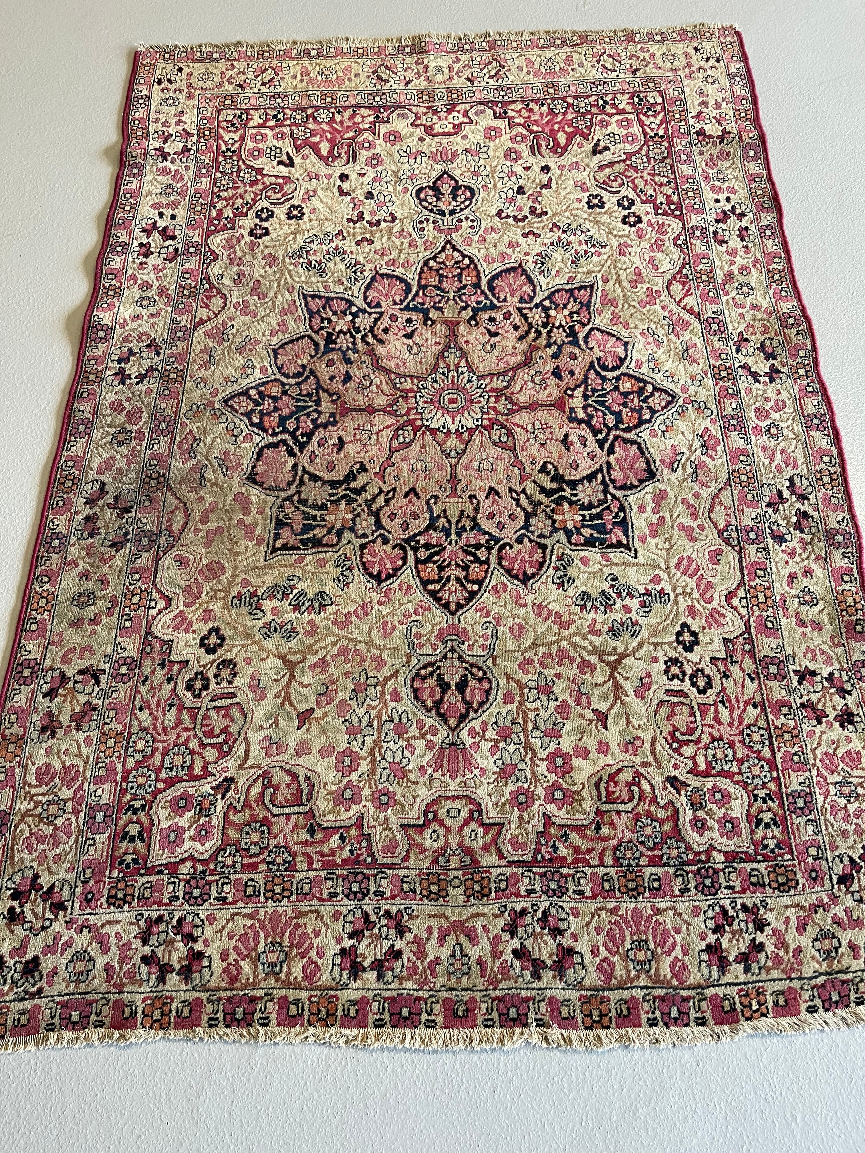 4.0' x 5.11' Antique Persian #92 Lavar Kerman Beige Rug - Image 4