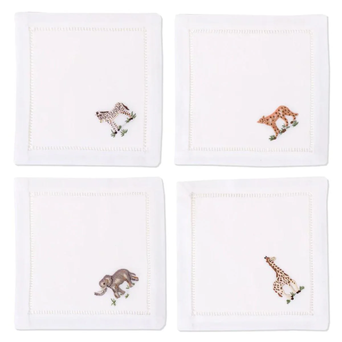 Henry Handwork African Animals Embroidered Cocktail Napkins, Set of 4