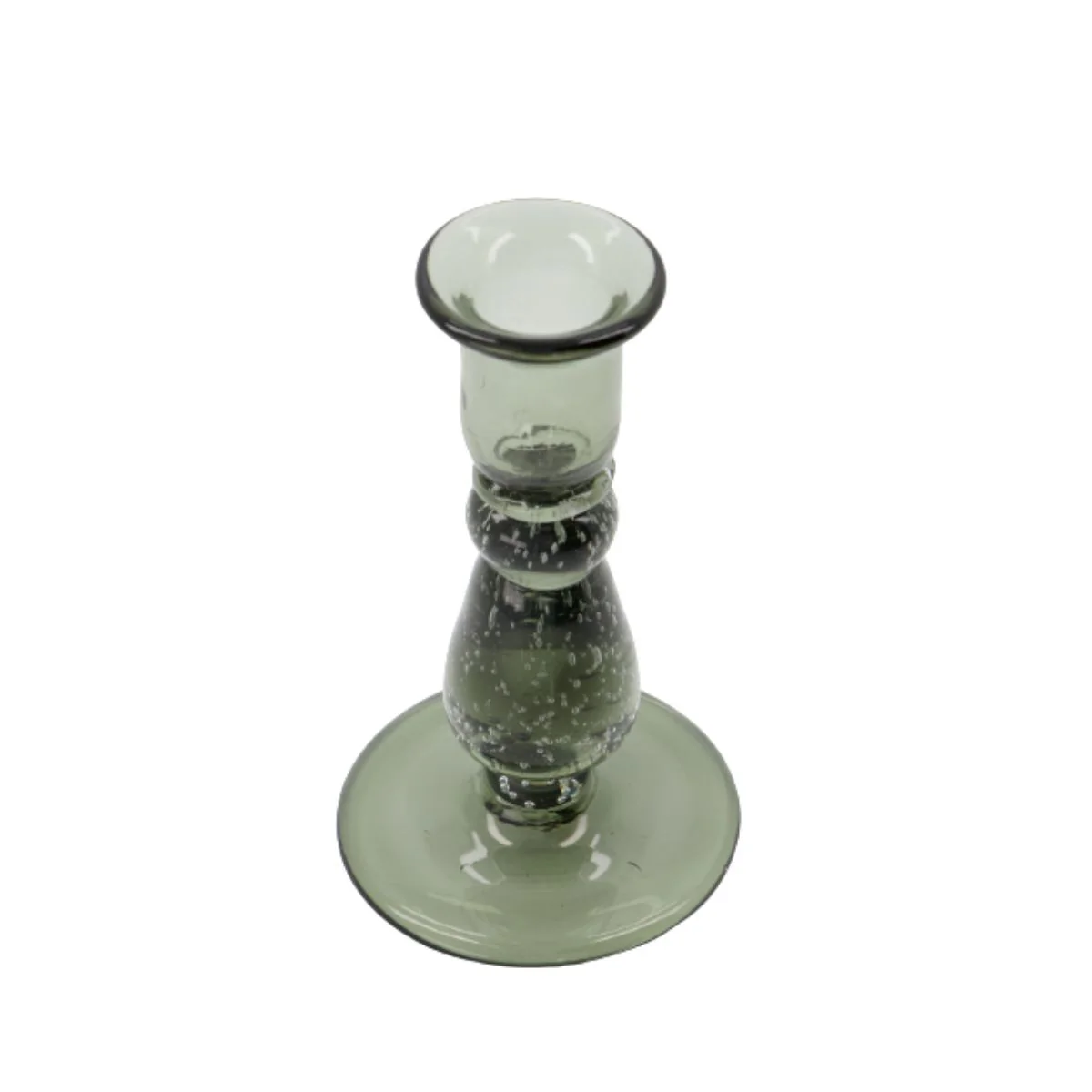 Grey Green Bubbled Glass Candle Holder - Image 2