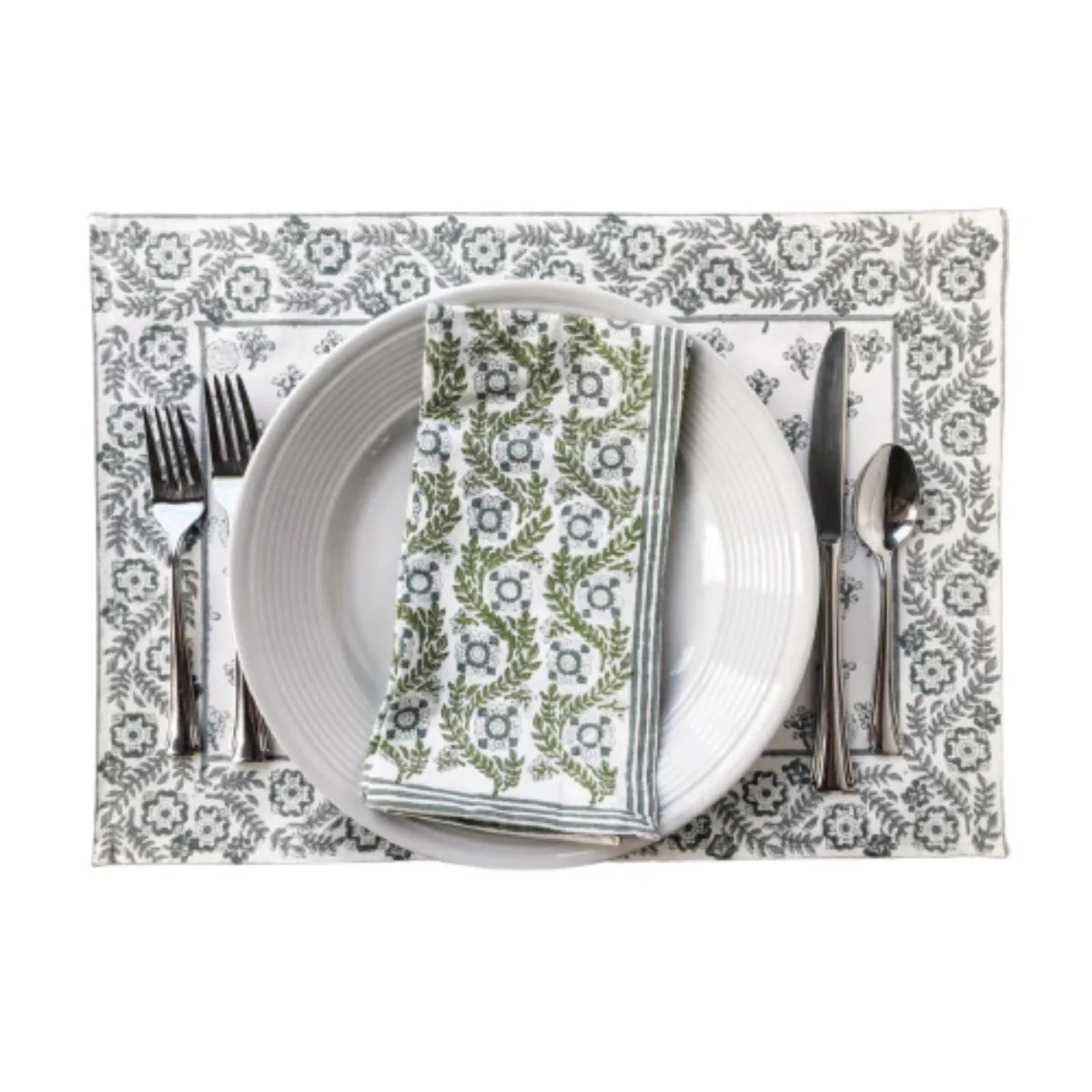 Block Printed Villa Petite Cotton Placemats, Set of 4
