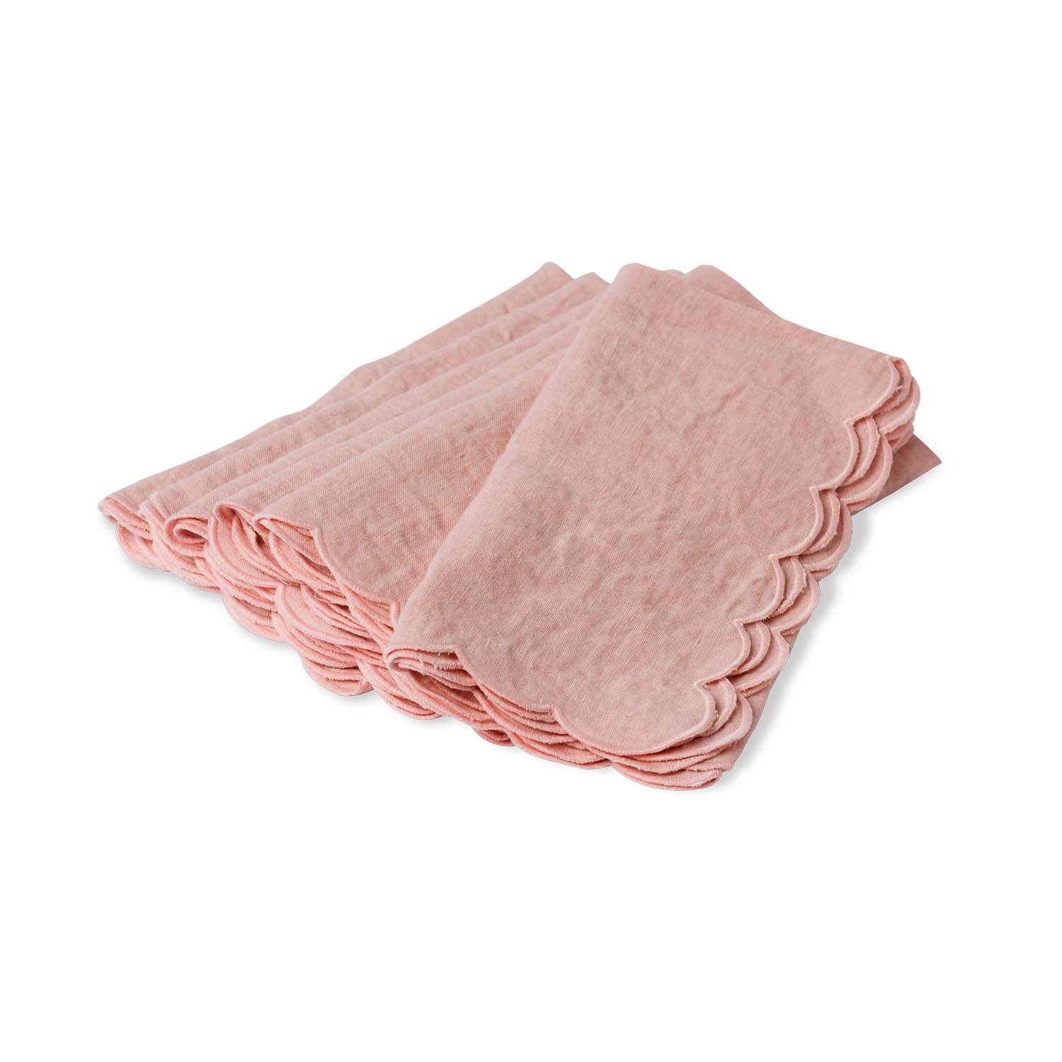 Pink Italian Linen Scalloped Edge Napkin Set