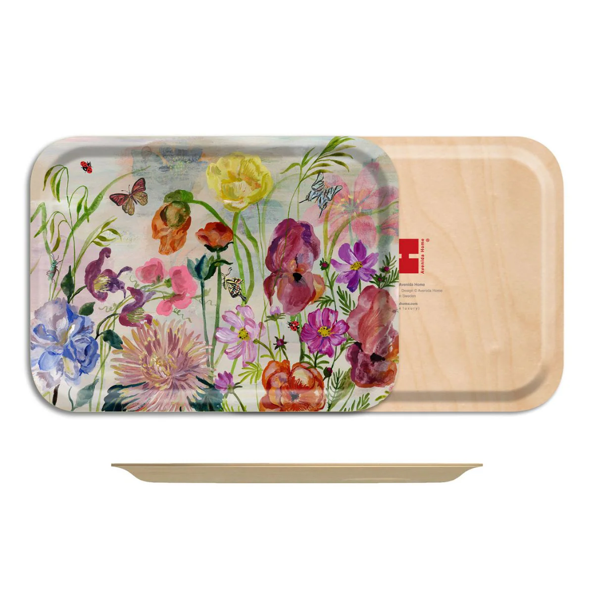 Nathalie Lete Flowers Small Rectangle Birch Wood Tray - Image 2