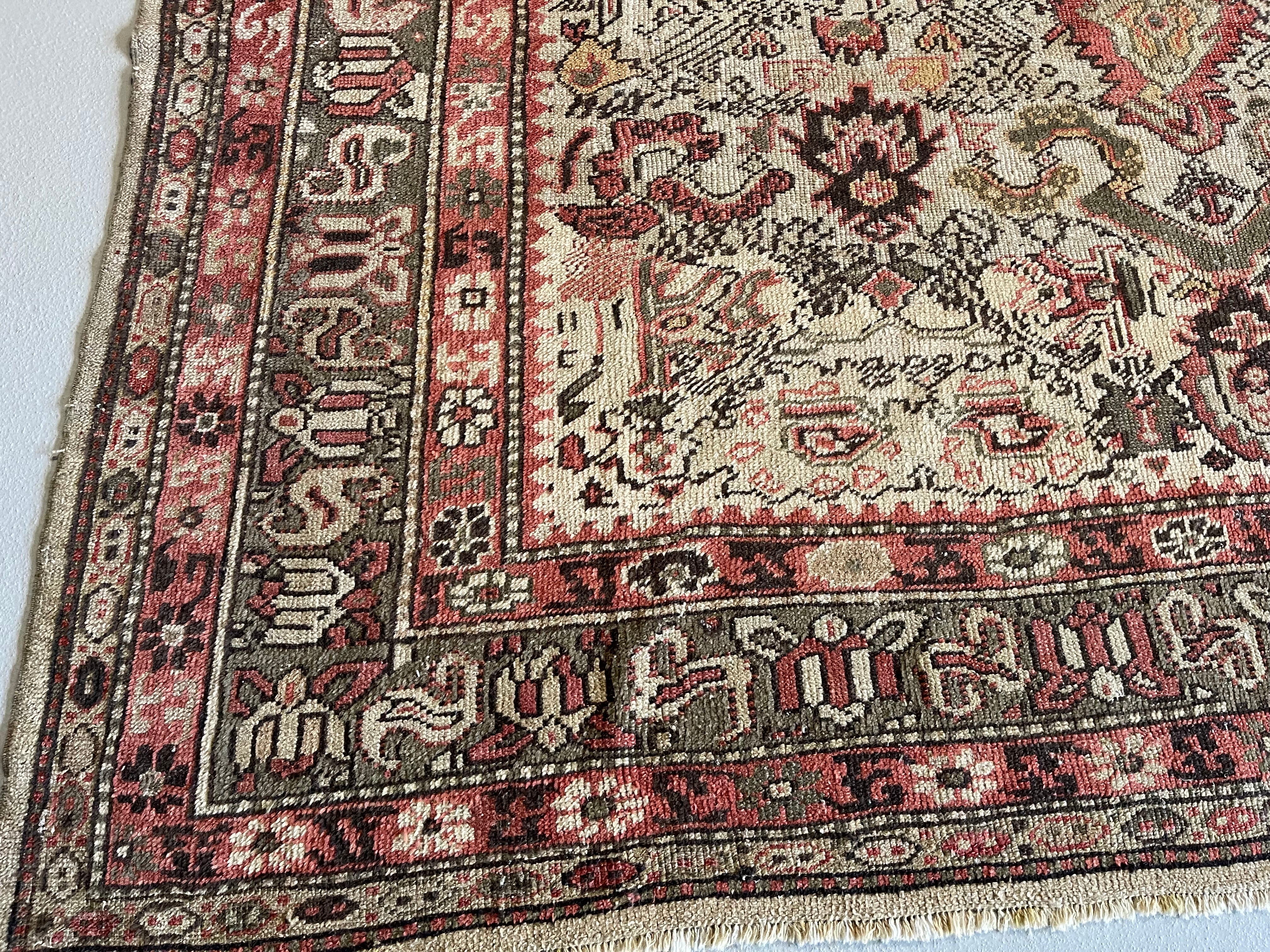 8.6' x 8.10' Antique Turkish Rug #3 Oushak Olive Border - Image 2