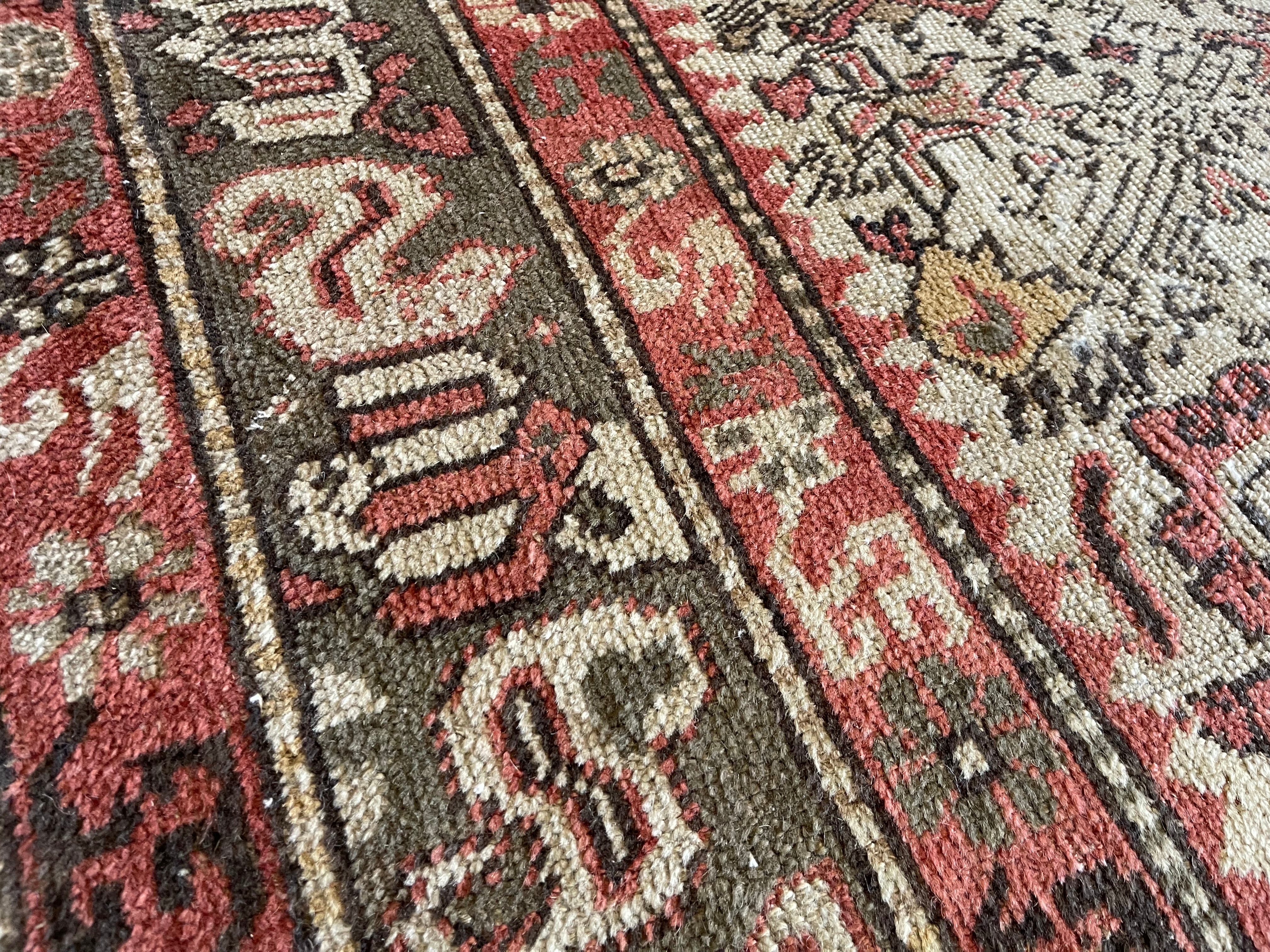 8.6' x 8.10' Antique Turkish Rug #3 Oushak Olive Border - Image 3